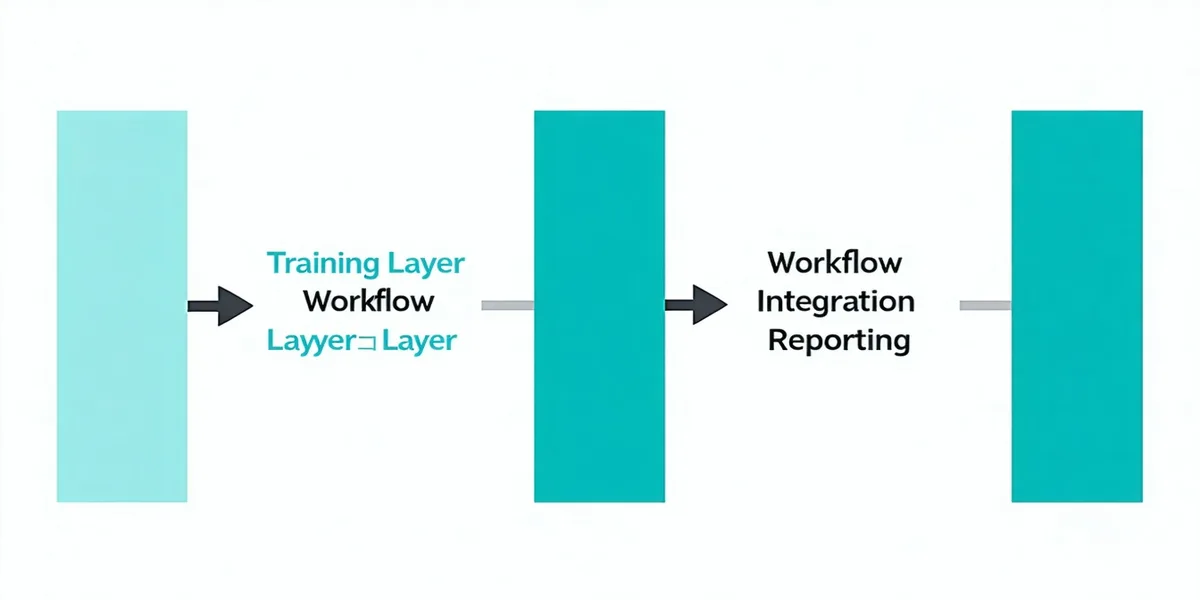 SafeStack platform architecture showing three layers: Training Layer, Workflow Integration Layer, and Reporting Layer with connecting data flows